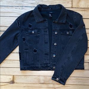 Black distressed denim jacket